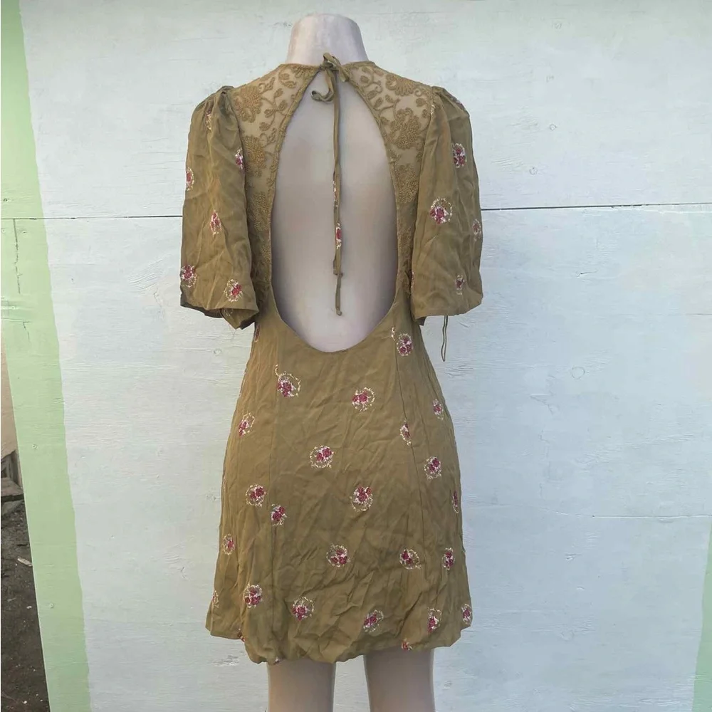 Free People Tan Floral Mini Dress